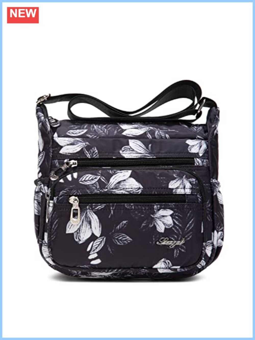 Nylon Floral Multi-Pocket Crossbody Purse Travel Shoulder Bag